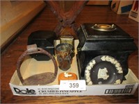 Old cow bell, black wooden box with lid