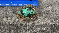 Silver Vermeil Floral Turquoise Brooch