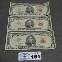 (3) Series 1963 Red Seal $5 Bills