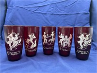 Set of 5 Royal Ruby “Hoe Down” Themed Tumblers