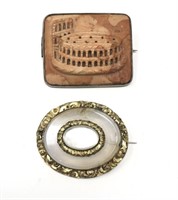 2 Victorian Brooches/ Pin Agate GF Colosseum