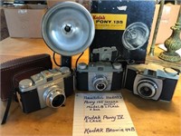 Antique Kodak cameras Pony Brownie flash etc