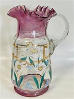 LOVELY 1800'S HAND ENAMELLED FLORAL PITCHER