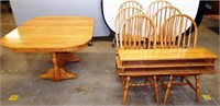 Oak Table, (3) Leaves & (6) Chairs