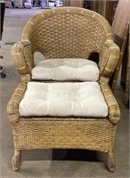 (Q) Bamboo and Wicker Chair and Ottoman 35” tall