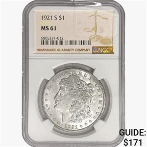 1921-S Morgan Silver Dollar NGC MS61