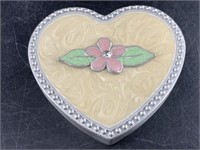 Pewter and enameled lidded heart shaped jewelry bo