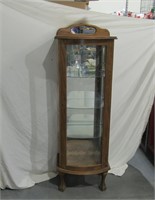Oak Bowed Front Curio Cabinet Back Mirror Cracked