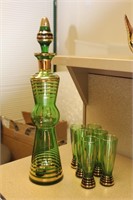 Retro Glass Decanter and Six Tumblers