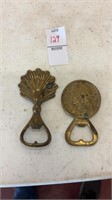 Two Vintage Brass Bottle Openers