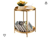 TeoKJ 2 Tier Gold Side Table, Folding Round M