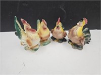 2 Sets Vintage Rooster & Hen  Statues