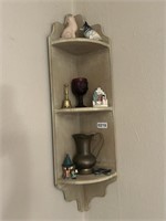 CORNER WALL SHELF AND COLLECTIBLES