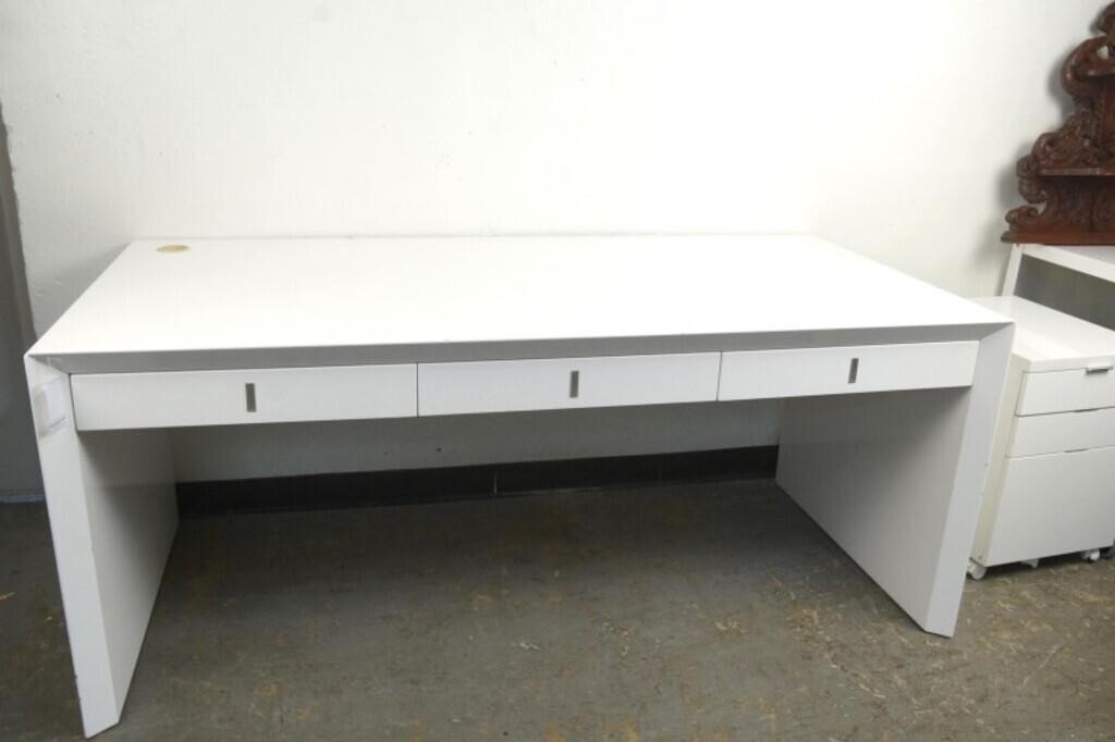 Modern White Lacquered Desk & File Cabinet