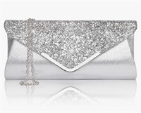 Clutch Purses for Women, Silver Glitter Envelope