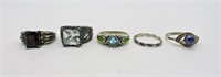 925 Gemstone Rings, Lot of 5