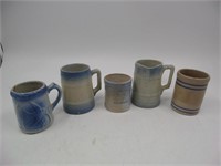 Lot (5) B&W Stoneware Mugs & Pitchers