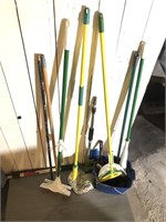 Lot of Cleaning Supplies Broom Mop Paint Handles