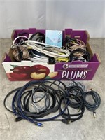 Assortment of cables, Ethernet cords, desktop