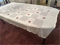 Vintage Cross Stitch Rose Tablecloth Napkins