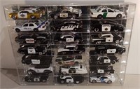 21 Diecast 1:24 Police Cars In Display Case