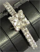 14k White Gold Diamond Ring 1.7 Dwt. Princess Cut
