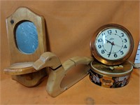 Vintage Clock 7"D working. With wooden goose 12"