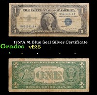 1957A $1 Blue Seal Silver Certificate Grades vf+