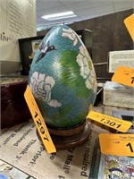 CLOISONNE EGG SCULPTURE W STAND