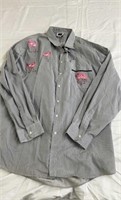 Embroidered pink flamingo button up 3XL