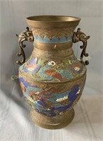 Hand painted bronze two-handled vase à deux