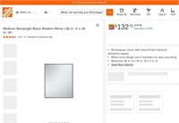 B5796  Black Modern Mirror 36" x 30