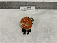 Vintage Enamel Pumpkin Cat Halloween Brooch Pin