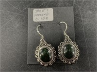 Pair of sterling silver and jade earrings