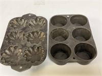 2 Cast Iron Muffin Pans, 9.5 x 5.5 & 7.5 x 5.25"