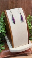 Sterling Silver Purple Turquoise Dangle Earrings.