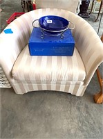 Lane Beige Striped Club Chair & Cobalt Salad Bowl