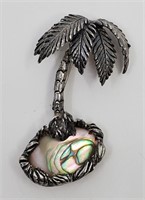 Vintage Sterling Silver Palm Tree Brooch set with
