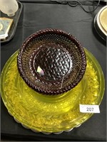 Vaseline Glass, Silverplate, Lacquer Basket.