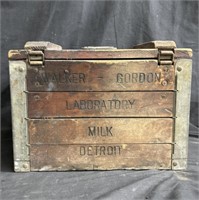Vintage Walker-Gordon laboratory wooden milk crate