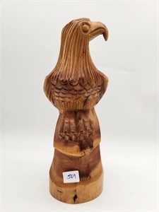 Hand Carved Wood Bald Eagle Figure Signed