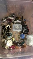 Small tub of miscellaneous watches, random coins,