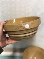 2 of 3 Matching Yellow Ware Ship Ware Crock Bowls