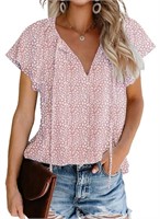 SM4136  Fantaslook Floral V-Neck Blouse, Short Sle