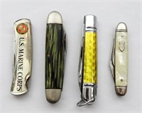 (4) VTG POCKET KNIVES, BUCK 525+ MARINES