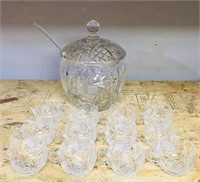 Pinwheel Lead Crystal Punch Bowl & Cups Set