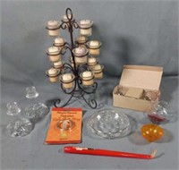 2 Glass Candle Holders, 1 Tea Light Candle Holder