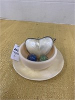 Vintage marble and dish lot, also includes heart