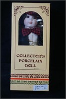 Collector's Porcelain Doll with Red & Black Bowtie