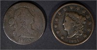 1800 80/79 G & 1831 F/VF U.S. LARGE CENTS
